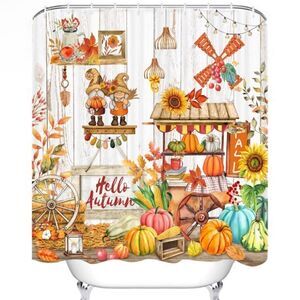 Fall Country Shower Curtain Gnome Pumpkin Farmhouse Autumn